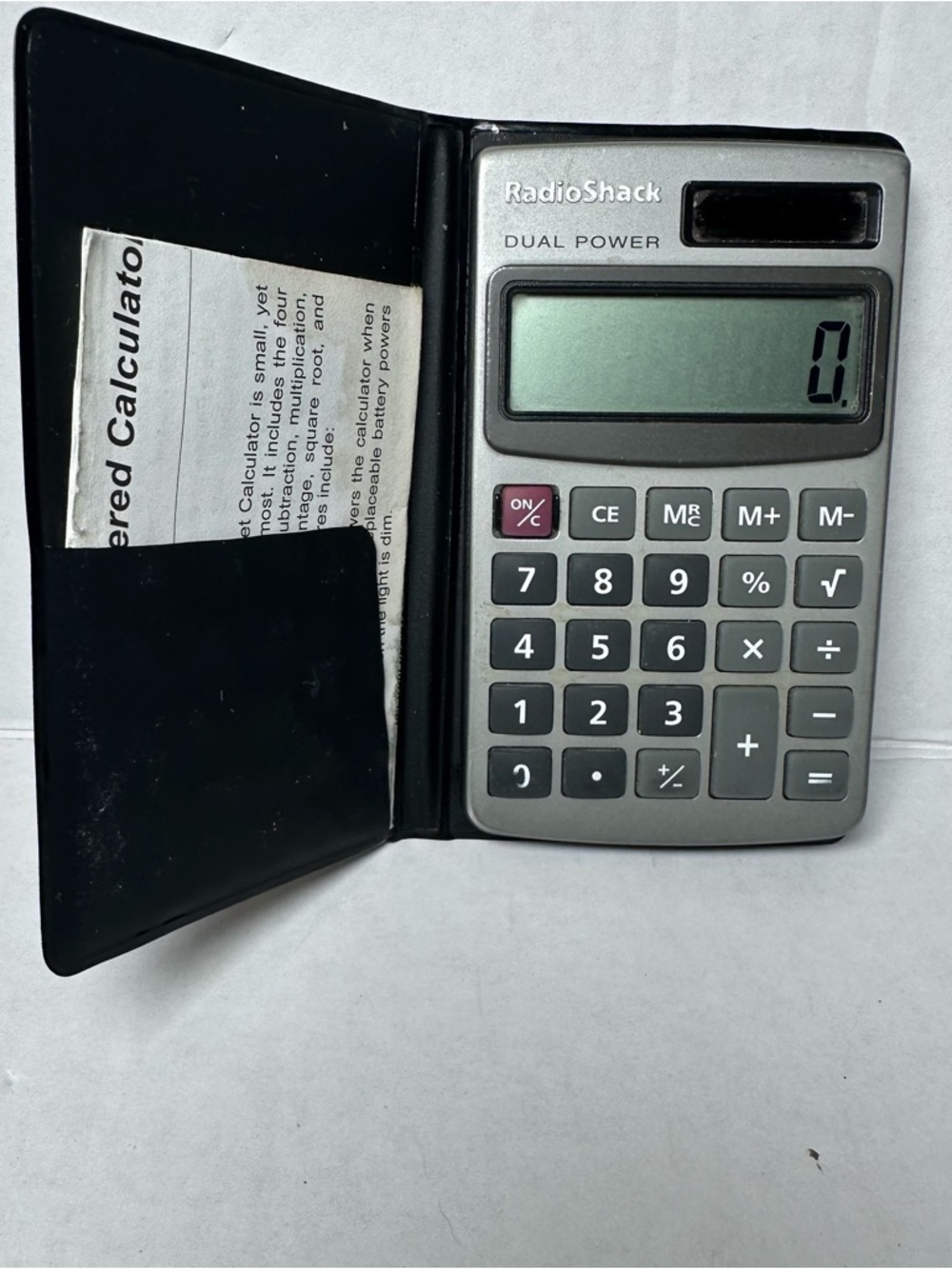 VTG Radio Shack 8-Digit Dual Powered 4.75” Pocket Calculator-65-505-Vinyl Case